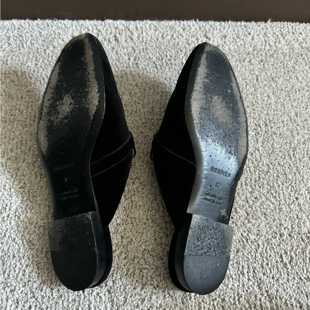 Hermes Black Mules with Gold Accent - Picture 5 of 5